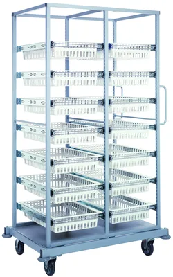 Quantum PS-DBC-14SWT Partition Store Double Bay Cart with Wire Shelves, 44"W x 29-1/2"D x 74-1/2"H, White