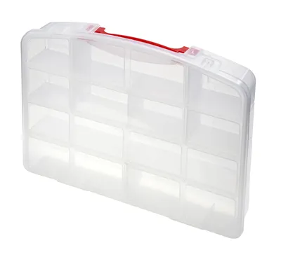 Quantum QB900CS Compartment Storage Box, 10-1/4"L x 13"W x 2-3/8"H, Clear, Case of 12