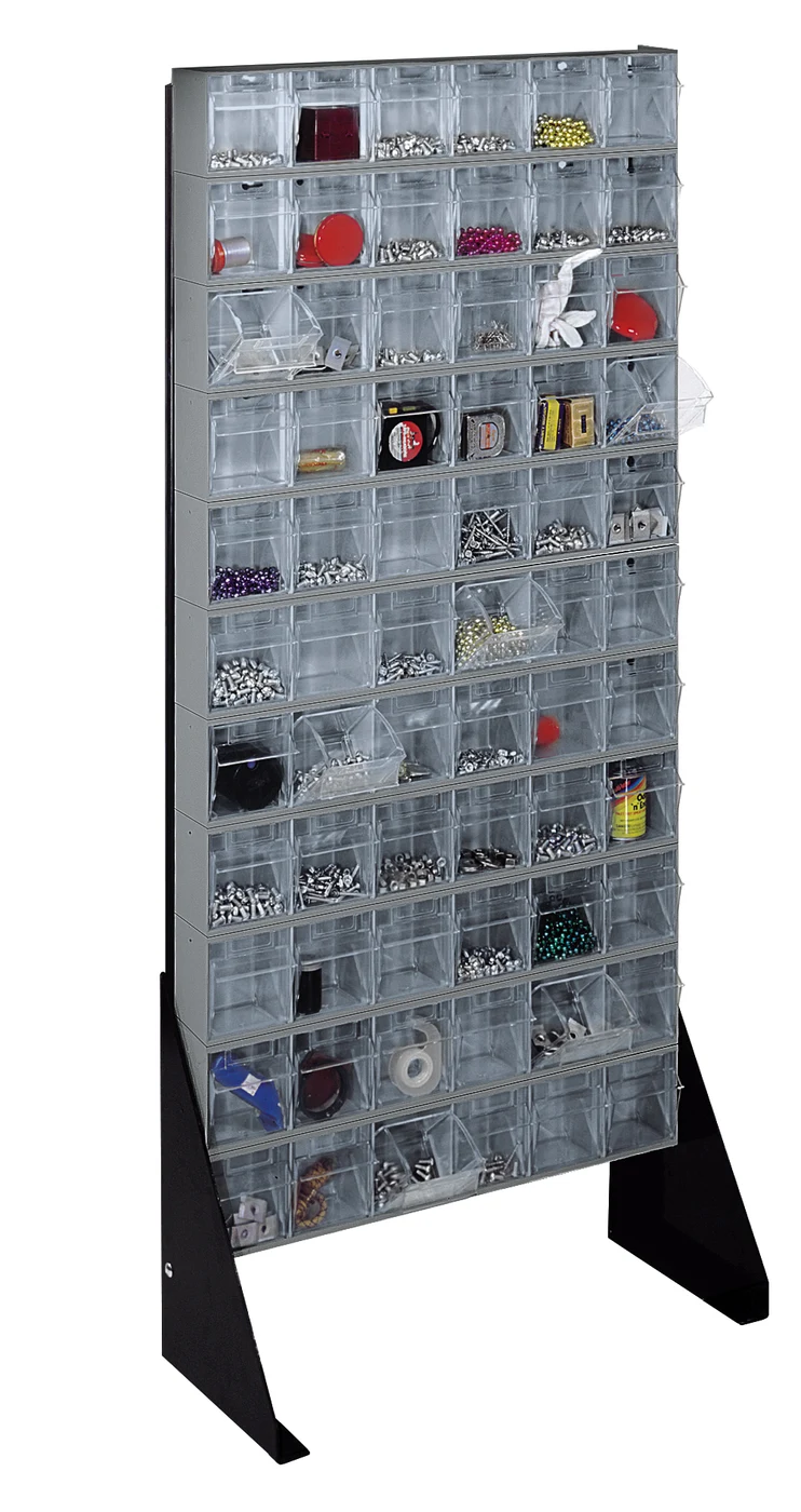 Quantum QFS148-306GY Single-Sided Tip Out Bin Floor Stand, 10"D x 23-5/8"W x 52"H, 300 lb capacity, Black