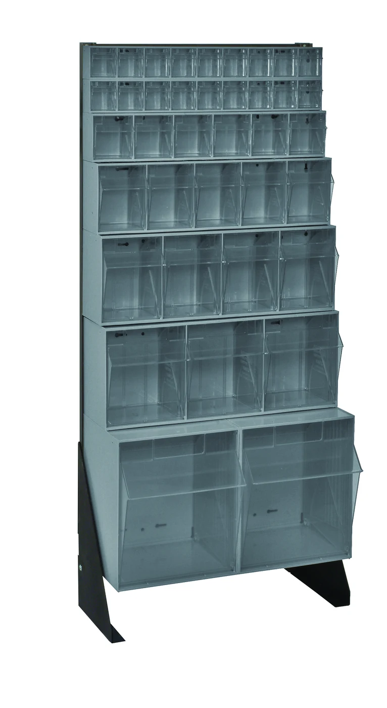 Quantum QFS-148-38GY Single-Sided Tip Out Bin Floor Stand, 10"D x 23-5/8"W x 52"H, 300 lb capacity, Black