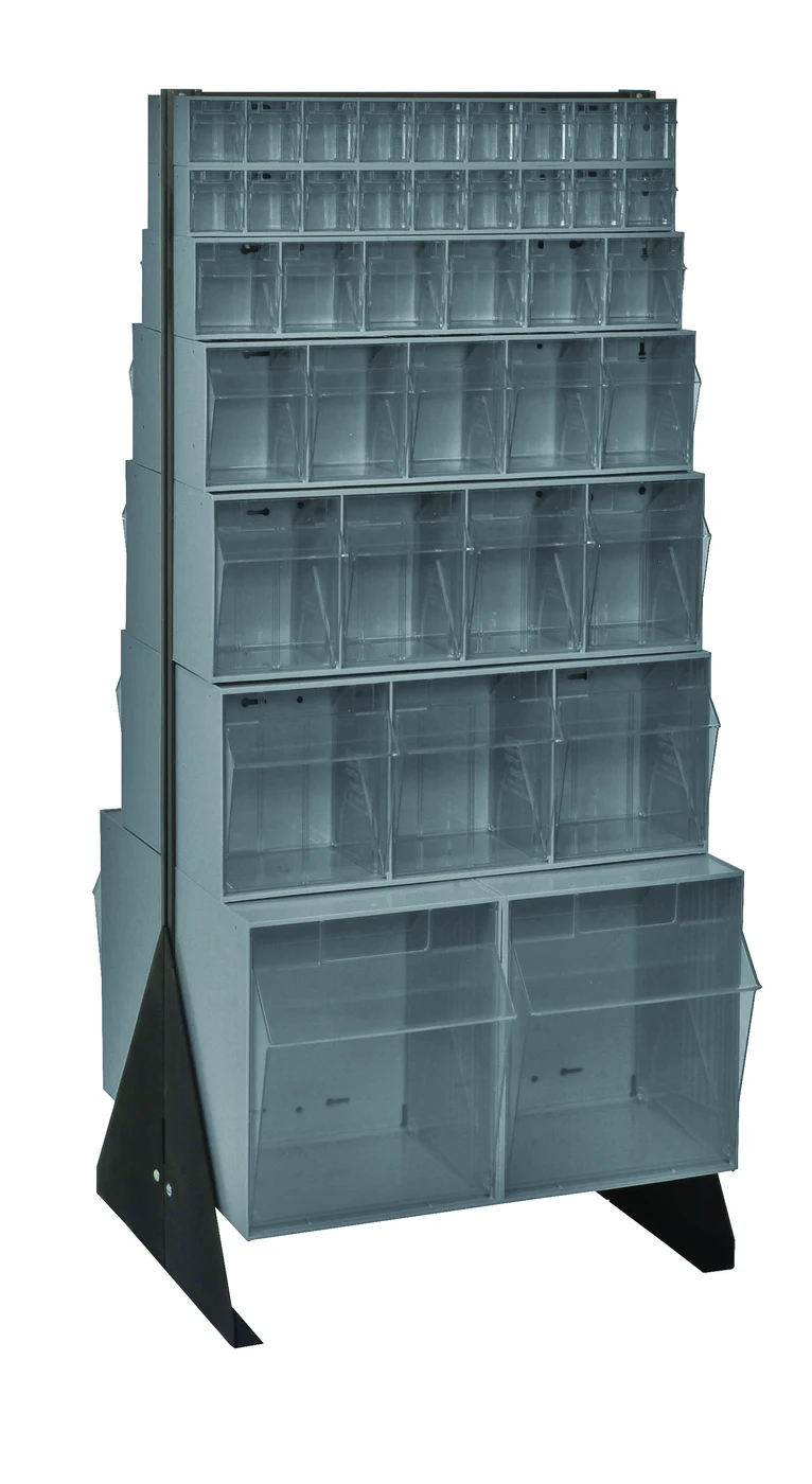 Quantum QFS248-76GY Double-Sided Tip Out Bin Floor Stand, 20-1/4"D x 23-5/8"W x 52"H, 600 lb capacity, Black
