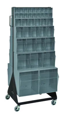 Quantum QFS248-305+QFS400GY Mobile Tip Out Bin Floor Stand, 20-1/4"D x 23-5/8"W x 52"H, 500 lb capacity, Black