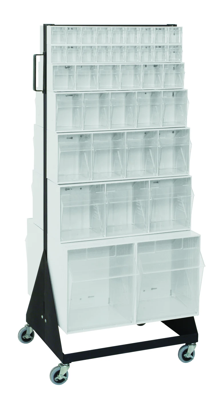 Quantum QFS248-76+QFS400WT Double-Sided Tip Out Bin Floor Stand, 20-1/4"D x 23-5/8"W x 55"H, 500 lb capacity, Black
