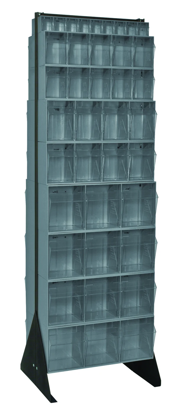 Quantum QFS-270-72GY Double-Sided Tip Out Bin Floor Stand, 20-1/4"D x 23-5/8"W x 75"H, 600 lb capacity, Black