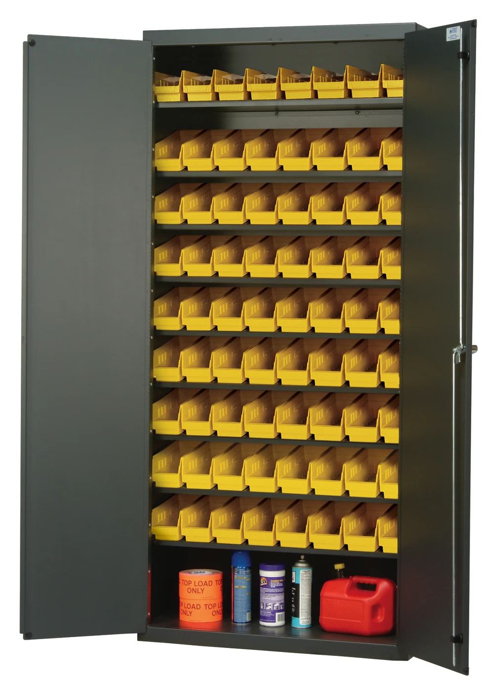 Quantum QPR-101YL Heavy-Duty 36" Bin Cabinet, 36"W x 18"D x 78"H, 400 lb capacity, Gray