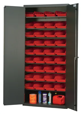 Quantum QPR-107RD Heavy-Duty 36" Bin Cabinet, 36"W x 18"D x 78"H, 400 lb capacity, Gray