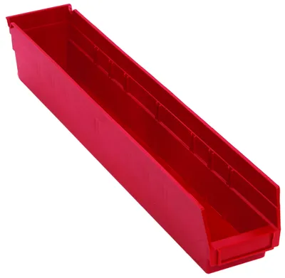 Quantum QSB105RDCS Economy Shelf Bin, 23-5/8"D x 4-1/8"W x 4"H, 35 lb capacity, Red, Case of 16