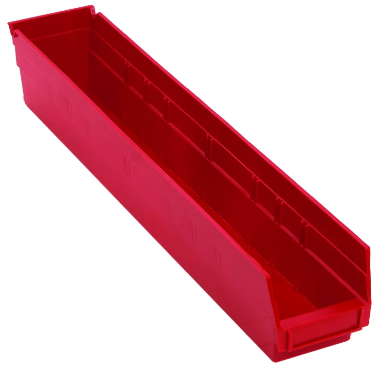 Quantum QSB105RDCS Economy Shelf Bin, 23-5/8"D x 4-1/8"W x 4"H, 35 lb capacity, Red, Case of 16