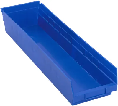 Quantum QSB106BLCS Economy Shelf Bin, 23-5/8"D x 6-5/8"W x 4"H, 35 lb capacity, Blue, Case of 8