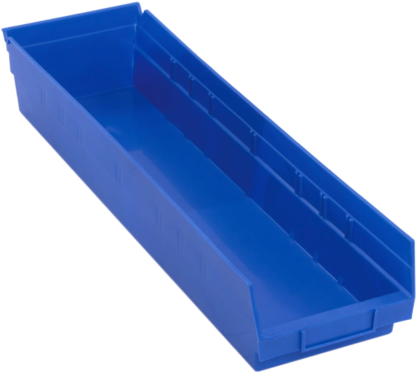 Quantum QSB106BLCS Economy Shelf Bin, 23-5/8"D x 6-5/8"W x 4"H, 35 lb capacity, Blue, Case of 8
