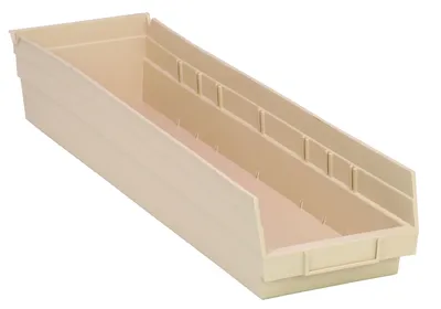 Quantum QSB106IVCS Economy Shelf Bin, 23-5/8"D x 6-5/8"W x 4"H, 35 lb capacity, Ivory, Case of 8