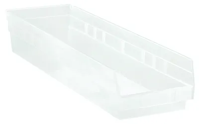 Quantum QSB106CLCS Economy Shelf Bin, 23-5/8"D x 6-5/8"W x 4"H, 35 lb capacity, Clear, Case of 8
