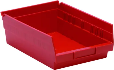 Quantum QSB107RDCS Economy Shelf Bin, 11-5/8"D x 8-3/8"W x 4"H, 35 lb capacity, Red, Case of 20