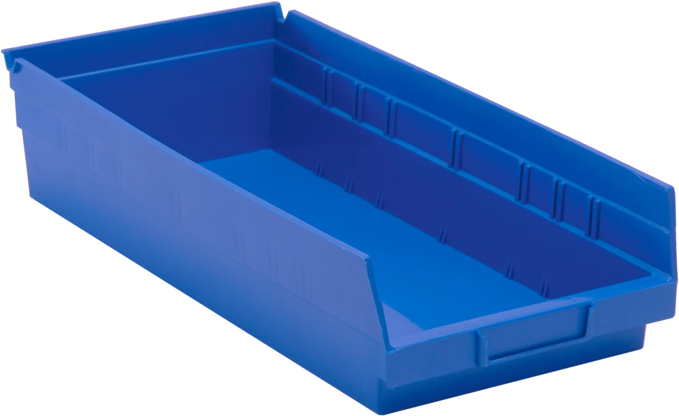 Quantum QSB108BLCS Economy Shelf Bin, 17-7/8"D x 8-3/8"W x 4"H, 35 lb capacity, Blue, Case of 10
