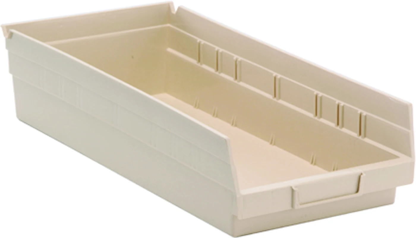 Quantum QSB108IVCS Economy Shelf Bin, 17-7/8"D x 8-3/8"W x 4"H, 35 lb capacity, Ivory, Case of 10