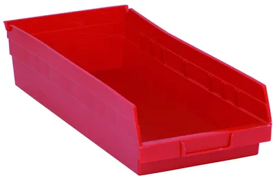 Quantum QSB108RDCS Economy Shelf Bin, 17-7/8"D x 8-3/8"W x 4"H, 35 lb capacity, Red, Case of 10