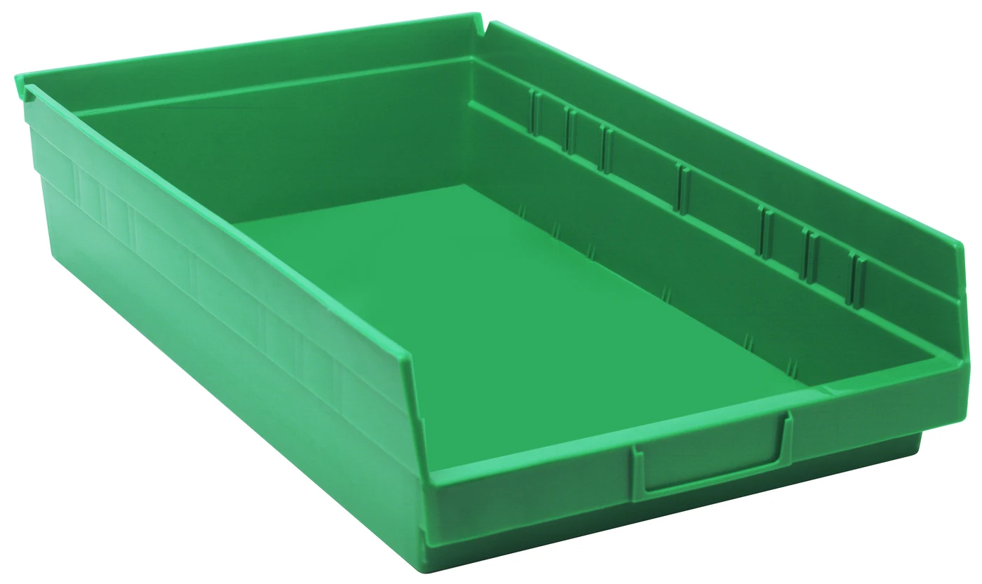 Quantum QSB110GNCS Economy Shelf Bin, 17-7/8"D x 11-1/8"W x 4"H, 35 lb capacity, Green, Case of 8