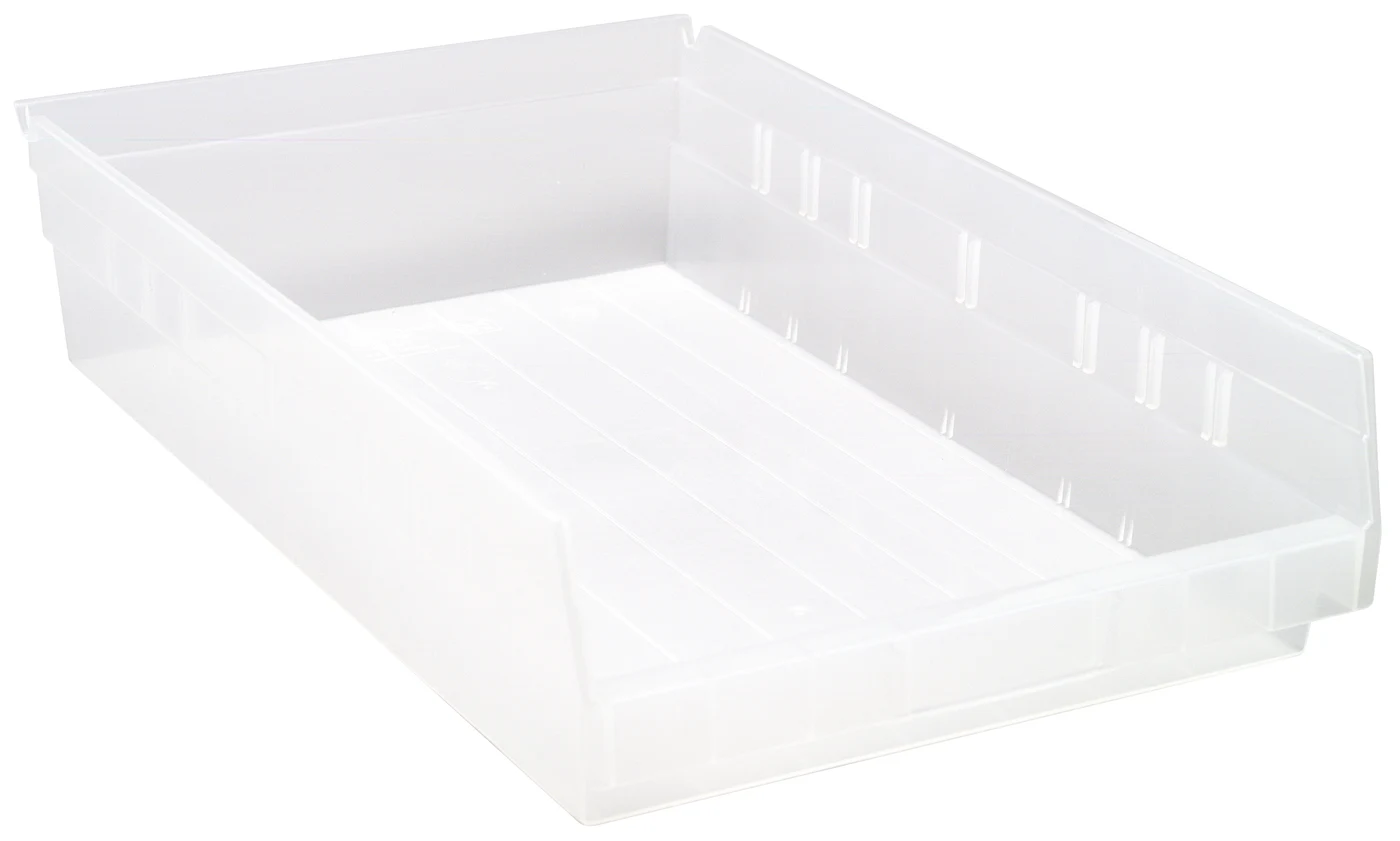 Quantum QSB110CLCS Economy Shelf Bin, 17-7/8"D x 11-1/8"W x 4"H, 35 lb capacity, Clear, Case of 8