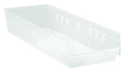 Quantum QSB114CLCS Economy Shelf Bin, 23-5/8"D x 8-3/8"W x 4"H, 35 lb capacity, Clear, Case of 6