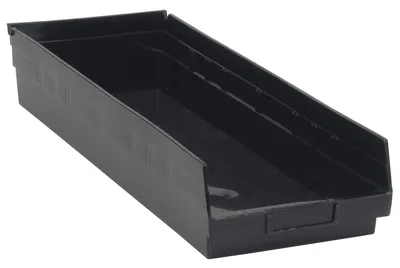 Quantum QSB114COCS Economy Shelf Bin, 23-5/8"D x 8-3/8"W x 4"H, 35 lb capacity, Black, Case of 6