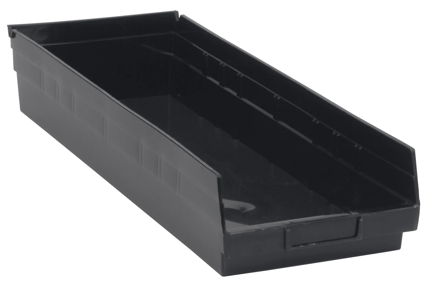 Quantum QSB114COCS Economy Shelf Bin, 23-5/8"D x 8-3/8"W x 4"H, 35 lb capacity, Black, Case of 6