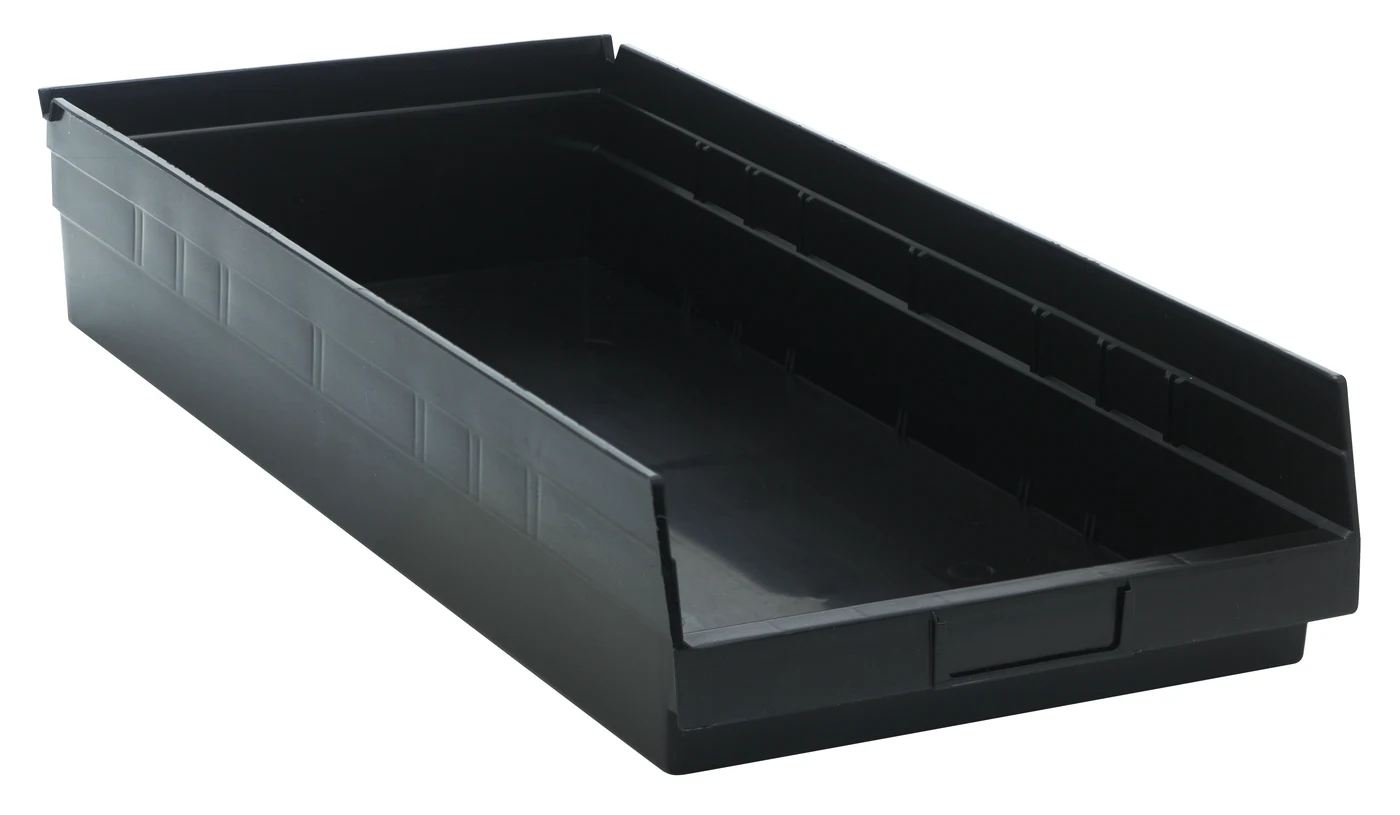 Quantum QSB116BKCS Economy Shelf Bin, 23-5/8"D x 11-1/8"W x 4"H, 35 lb capacity, Black, Case of 6