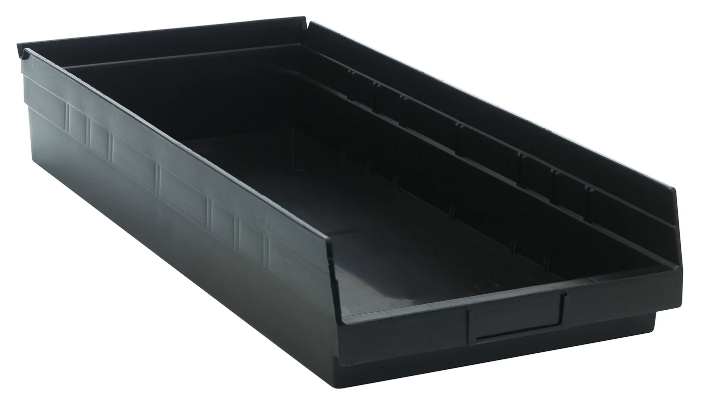 Quantum QSB116BRCS Economy Shelf Bin, 23-5/8"D x 11-1/8"W x 4"H, 35 lb capacity, Black, Case of 6