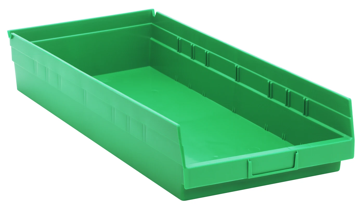 Quantum QSB116GNCS Economy Shelf Bin, 23-5/8"D x 11-1/8"W x 4"H, 35 lb capacity, Green, Case of 6