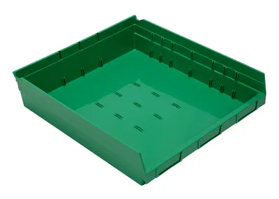 Quantum QSB122GNCS Economy Shelf Bin, 17-7/8"D x 16-1/2"W x 4"H, 35 lb capacity, Green, Case of 6