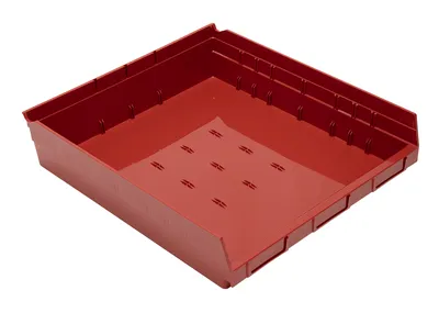 Quantum QSB122RDCS Economy Shelf Bin, 17-7/8"D x 16-1/2"W x 4"H, 35 lb capacity, Red, Case of 6