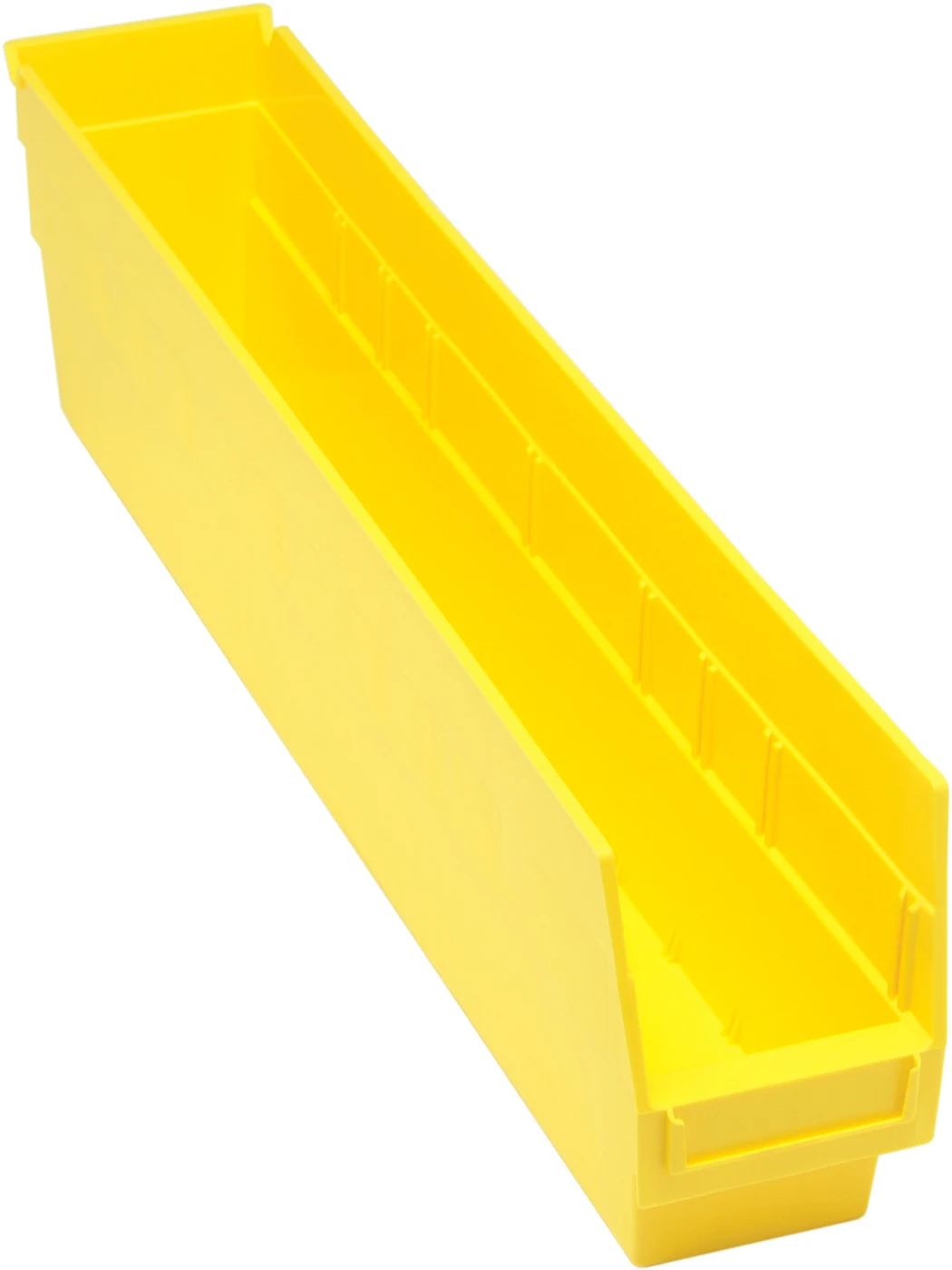 Quantum QSB205YLCS Economy Shelf Bin, 4-1/8"W x 23-5/8"L x 6"H, 45 lb capacity, Yellow, Case of 16