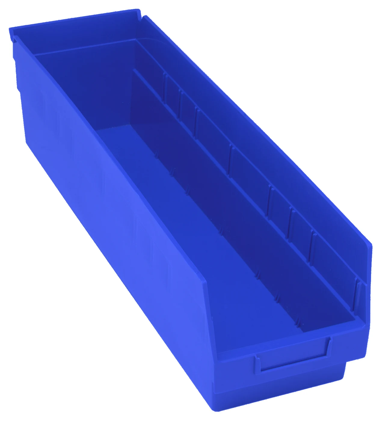 Quantum QSB206BLCS Economy Shelf Bin, 6-5/8"W x 23-5/8"L x 6"H, 45 lb capacity, Blue, Case of 8