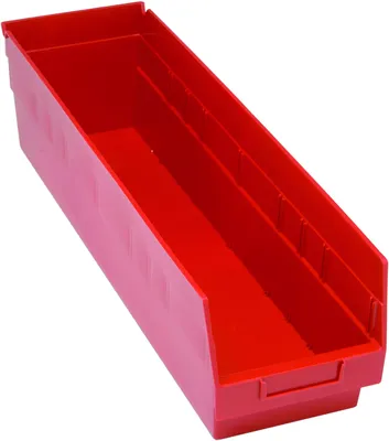 Quantum QSB206RDCS Economy Shelf Bin, 6-5/8"W x 23-5/8"L x 6"H, 45 lb capacity, Red, Case of 8