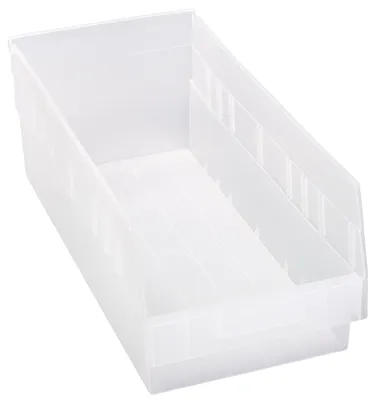 Quantum QSB208CLCS Economy Shelf Bin, 8-3/8"W x 17-7/8"L x 6"H, 45 lb capacity, Clear, Case of 10