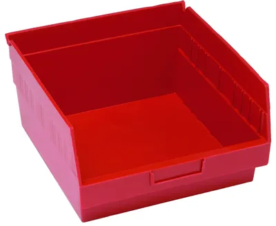 Quantum QSB209RDCS Economy Shelf Bin, 11-1/8"W x 11-5/8"L x 6"H, 45 lb capacity, Red, Case of 8