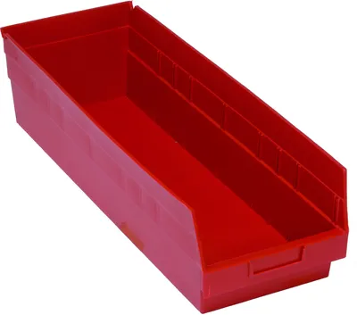 Quantum QSB214RDCS Economy Shelf Bin, 8-3/8"W x 23-5/8"L x 6"H, 45 lb capacity, Red, Case of 6