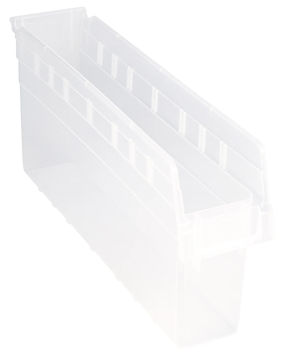 Quantum QSB805CLCS Economy Shelf Bin, 4-1/8"W x 23-5/8"L x 8"H, Clear, Case of 16