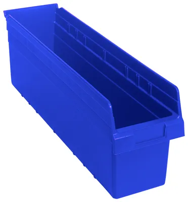 Quantum QSB806BLCS Economy Shelf Bin, 6-5/8"W x 23-5/8"L x 8"H, Blue, Case of 8
