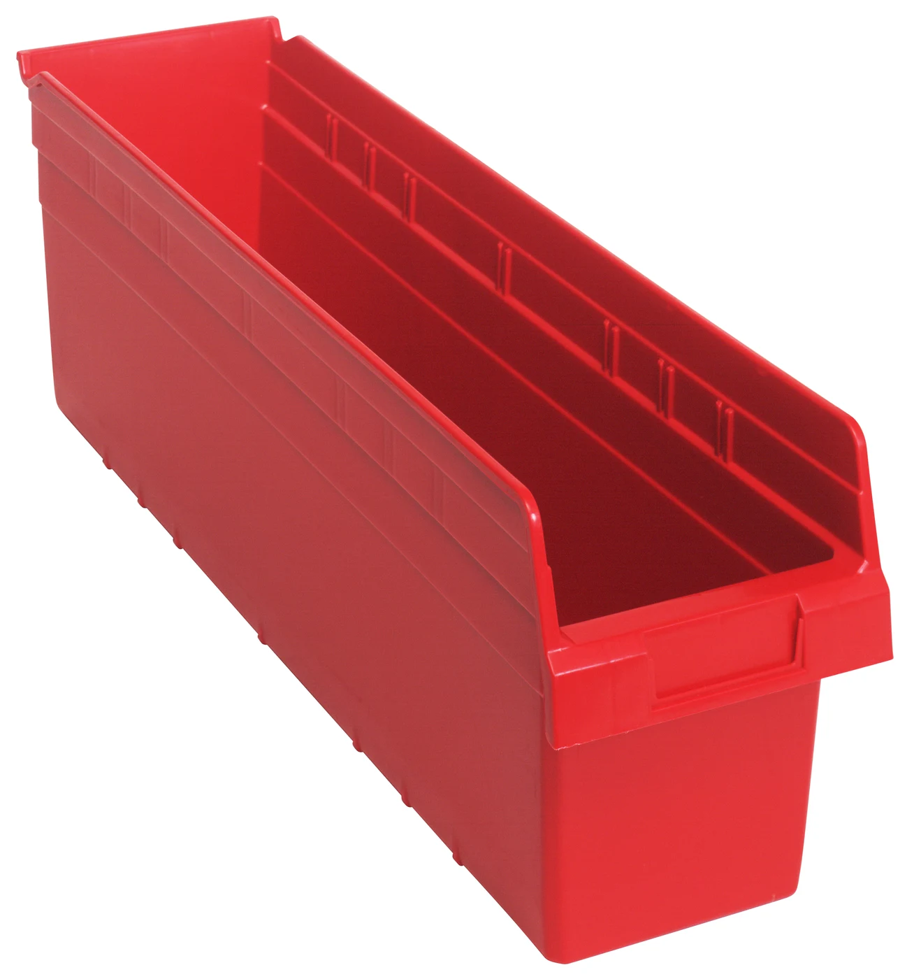 Quantum QSB806RDCS Economy Shelf Bin, 6-5/8"W x 23-5/8"L x 8"H, Red, Case of 8