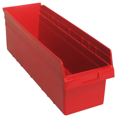 Quantum QSB814RDCS Economy Shelf Bin, 8-3/8"W x 23-5/8"L x 8"H, Red, Case of 6