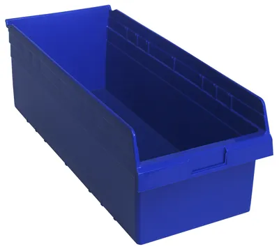 Quantum QSB816BLCS Economy Shelf Bin, 11-1/8"W x 23-5/8"L x 8"H, Blue, Case of 6