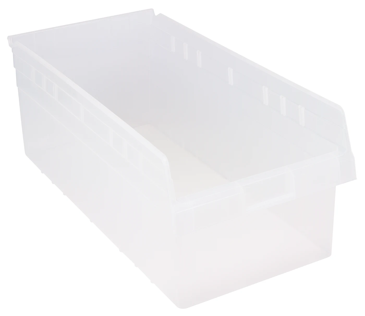 Quantum QSB816CLCS Economy Shelf Bin, 11-1/8"W x 23-5/8"L x 8"H, Clear, Case of 6