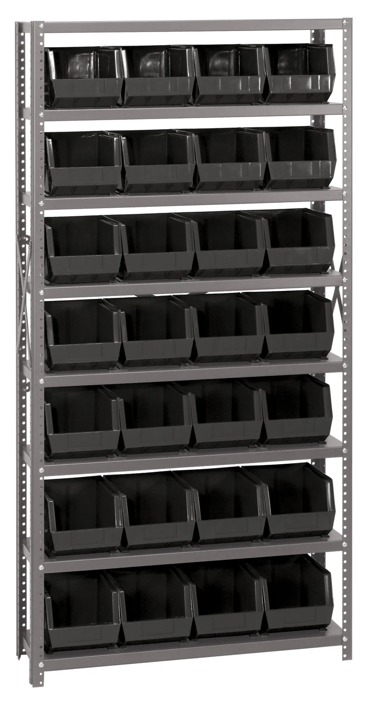 Quantum QSBU-239BK Shelving Unit, 12"D x 36"L x 75"H, 400 lb capacity, Gray