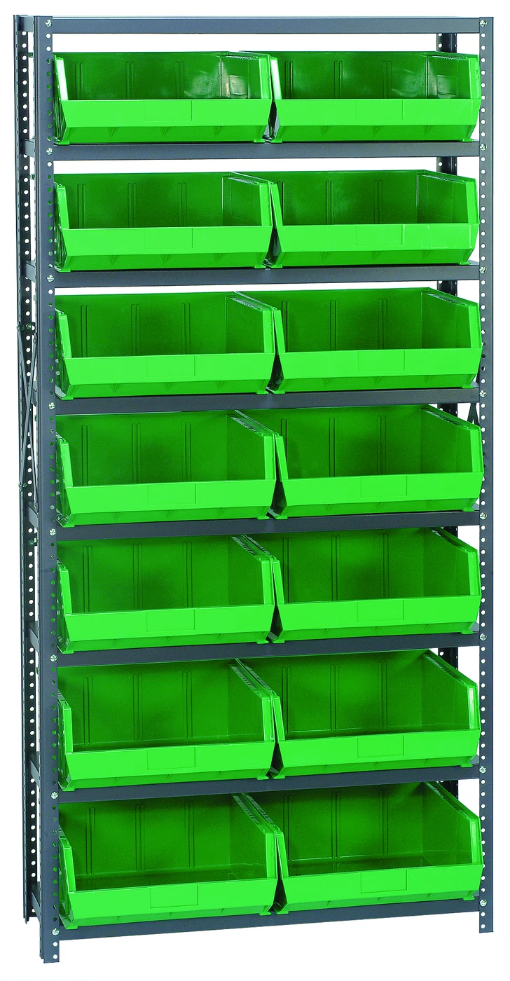 Quantum QSBU-250GN Shelving Unit, 12"D x 36"L x 75"H, 400 lb capacity, Gray