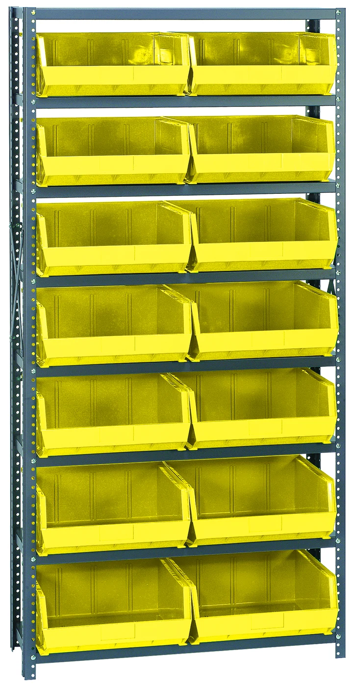 Quantum QSBU-250YL Shelving Unit, 12"D x 36"L x 75"H, 400 lb capacity, Gray