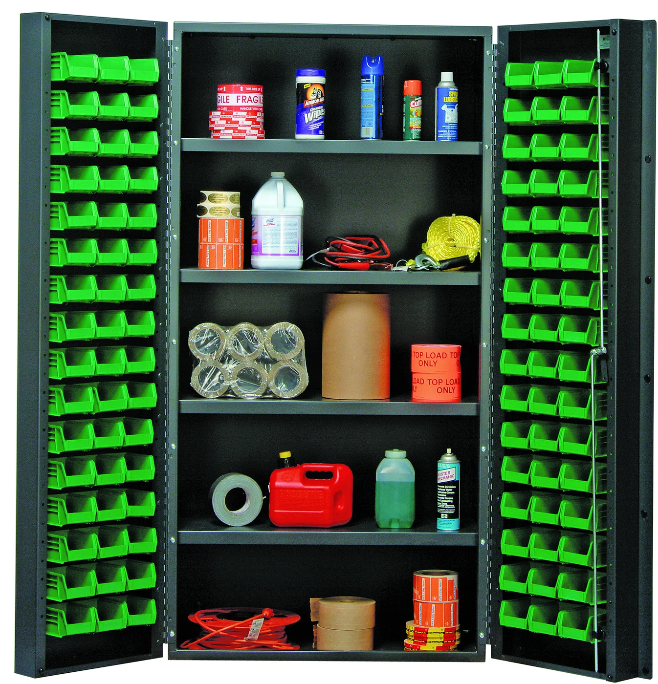 Quantum QSC-36-32-4ISGN Heavy-Duty 36" Bin Cabinet, 36"W x 24"D x 72"H, 800 lb capacity, Gray