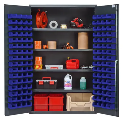 Quantum QSC-4803BL Heavy-Duty 48" Bin Cabinet, 48"W x 24"D x 78"H, 400 lb capacity, Gray