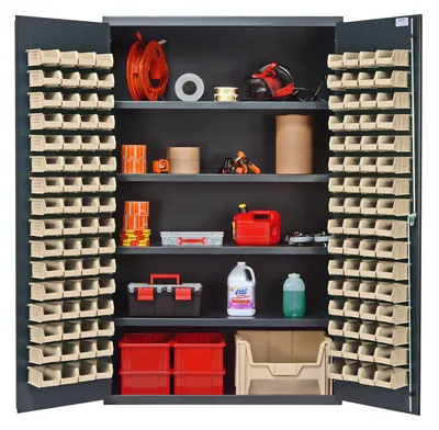 Quantum QSC-4803CL Heavy-Duty 48" Bin Cabinet, 48"W x 24"D x 78"H, 400 lb capacity, Gray