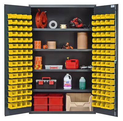 Quantum QSC-4803YL Heavy-Duty 48" Bin Cabinet, 48"W x 24"D x 78"H, 400 lb capacity, Gray