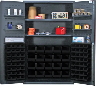 Quantum QSC-4804BK Heavy-Duty 48" Bin Cabinet, 48"W x 24"D x 78"H, 400 lb capacity, Gray